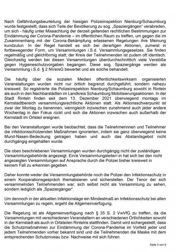 Allgemeinverfuegung der Stadt Rinteln ueber die Pflicht zum Tragen von Mund Nasen Bedeckungen fuer Teilnehmende bei Versammlungen i.S.v. Art. 8 GG 3