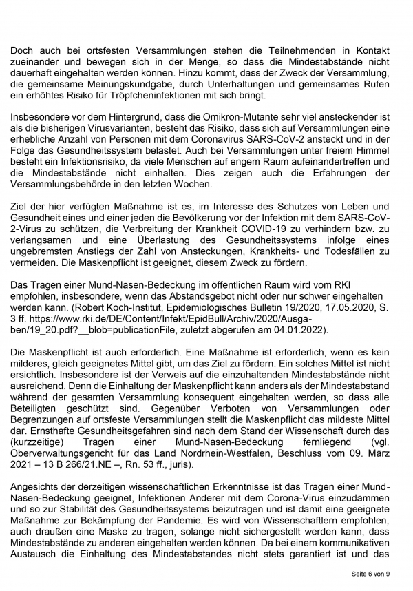 Allgemeinverfuegung der Stadt Rinteln ueber die Pflicht zum Tragen von Mund Nasen Bedeckungen fuer Teilnehmende bei Versammlungen i.S.v. Art. 8 GG 6